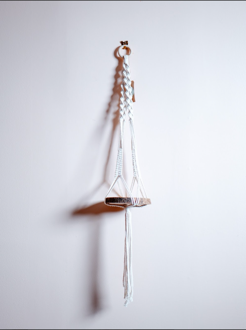 Macrame Plant Hanger Medium w/ Wood Base