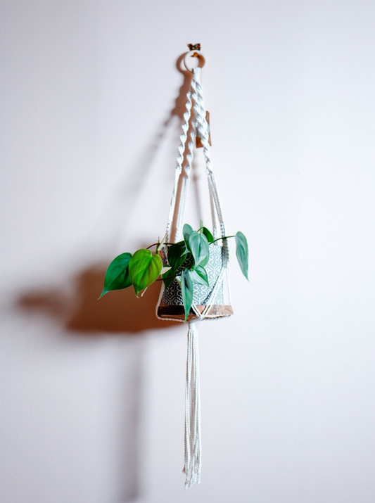 Macrame Plant Hanger Medium w/ Wood Base