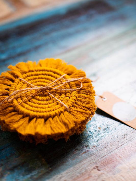 Macrame Coasters - Mustard