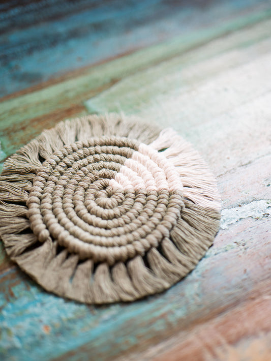 Macrame Coasters - Sage & White