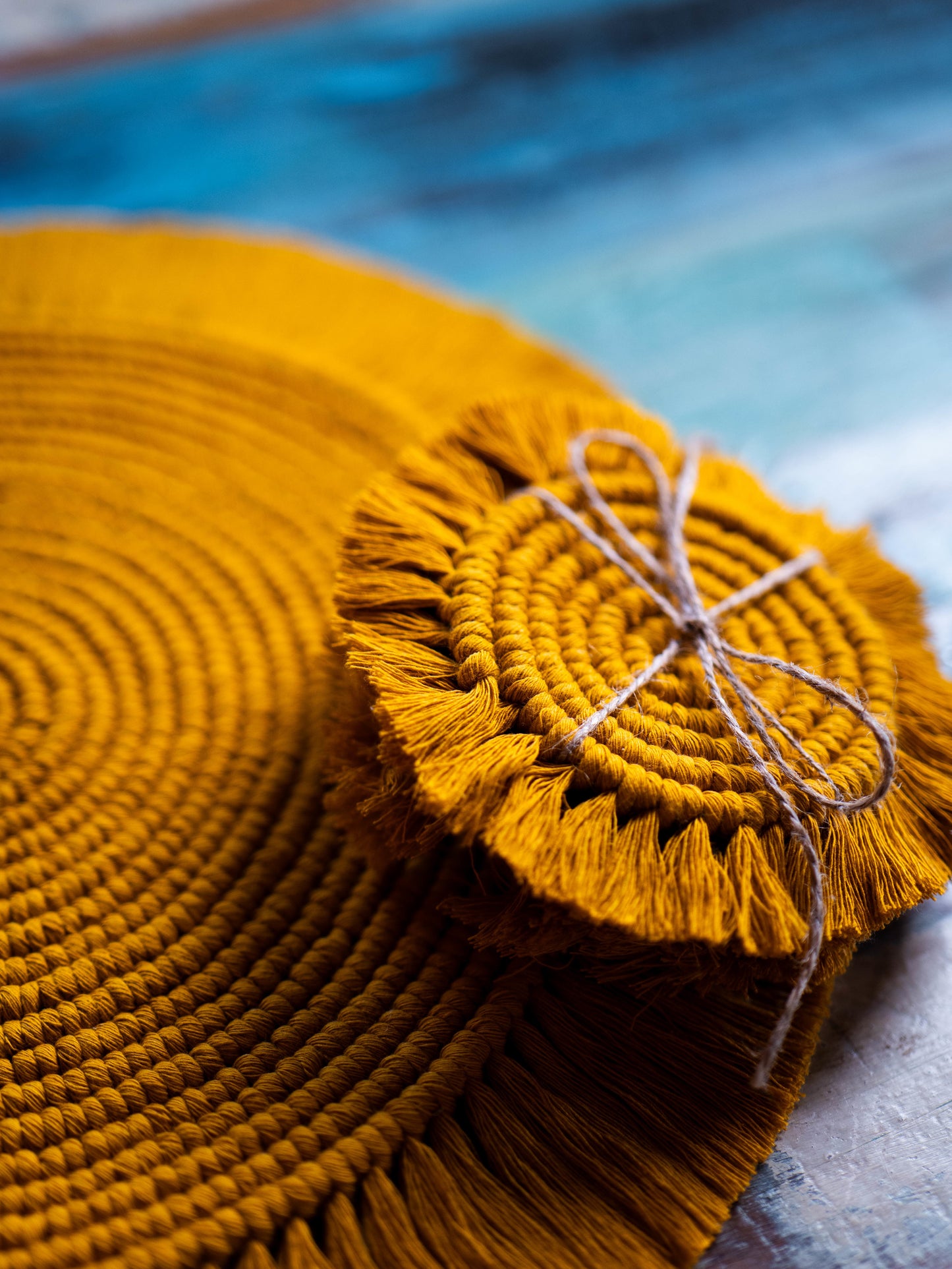 Macrame Centre Piece - Mustard