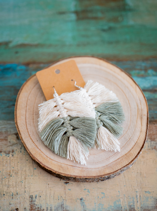 Macrame Earrings: White & Sage