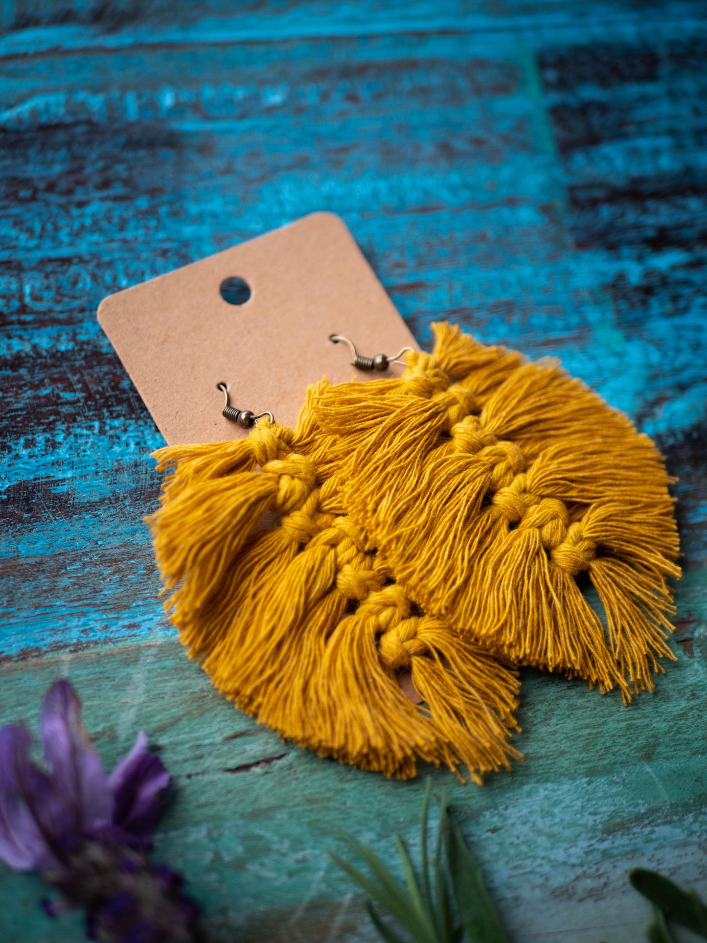 Macrame Earrings: Mustard