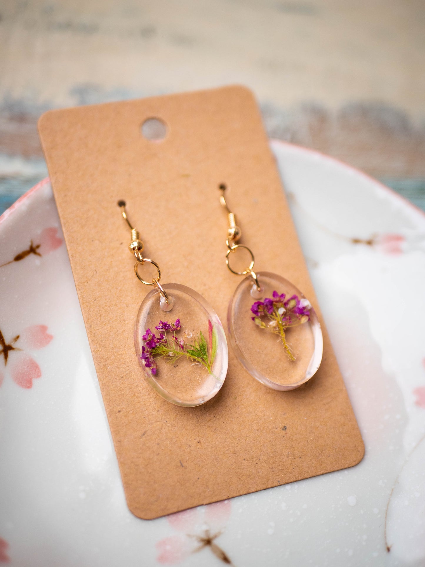 Garden Flower Earrings: Alyssum Pink Oval #2